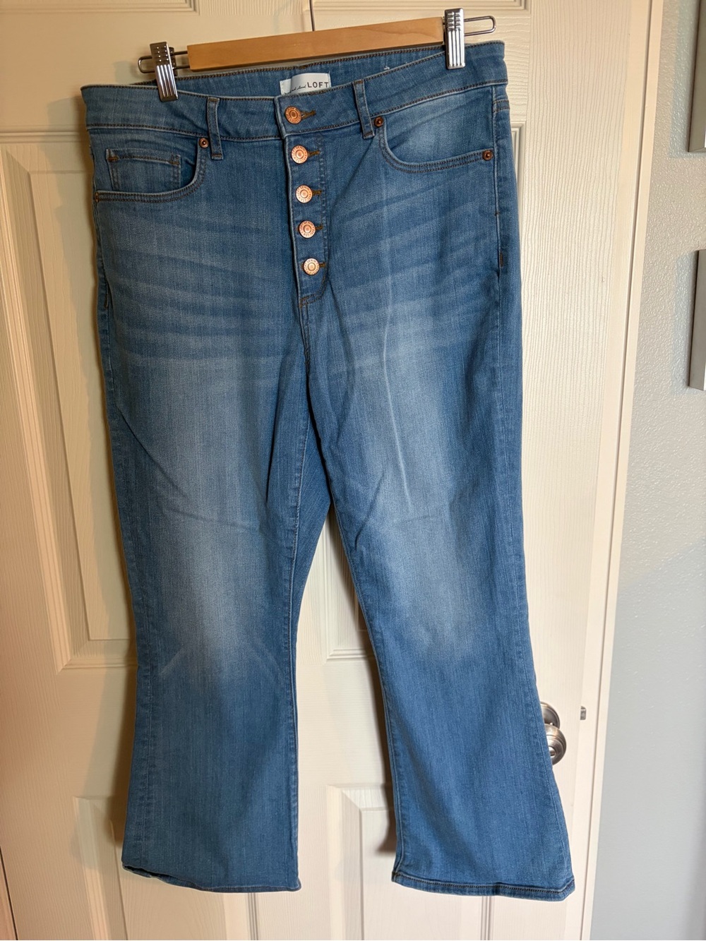 LOFT Light Blue High-Rise Button-Fly Flare Jeans